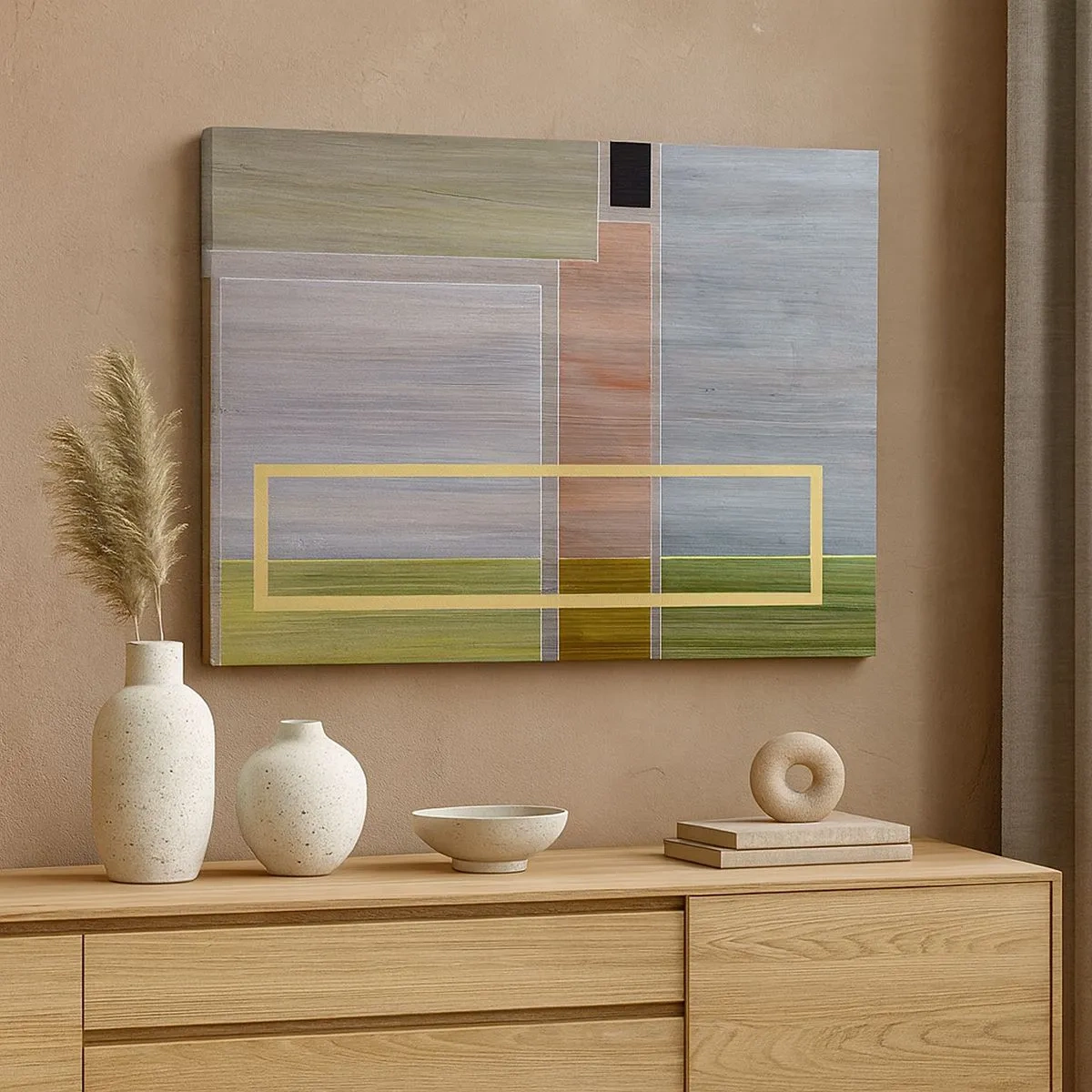 Schilderen op canvas - Geometrische compositie in pastelkleuren met rechthoeken - 70x50cm - Eenvoudig en rustig - Moderne wanddecoratie voor woonkamer en slaapkamer ARTTOR