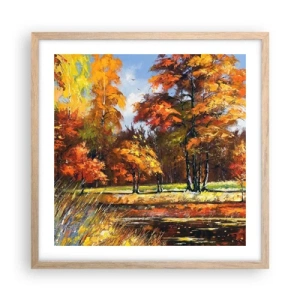 Een poster in een licht eiken lijst - Landschap in goud en brons - 50x50 cm