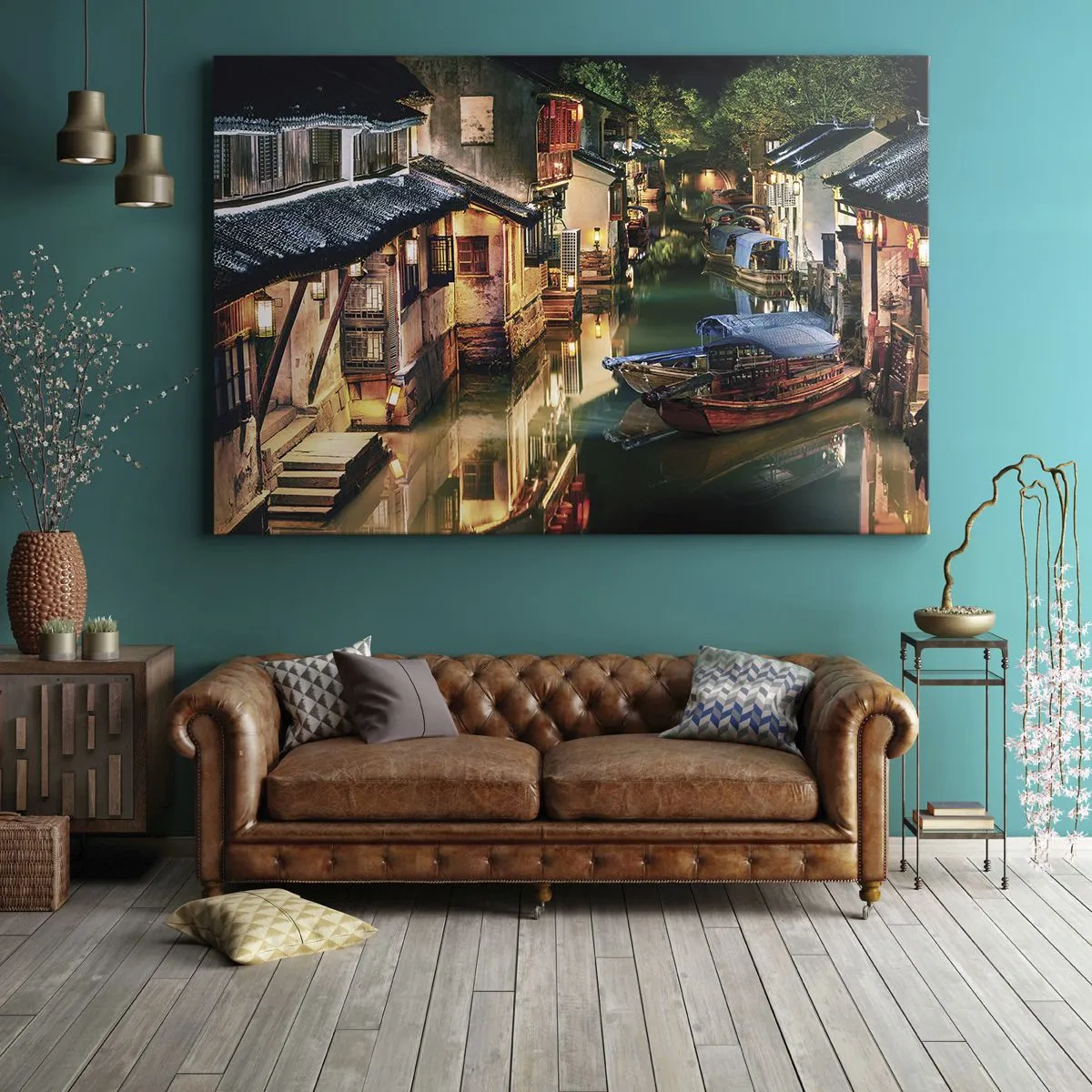 Schilderen op canvas - Een avond op een Chinese straat - 100x70 cm
