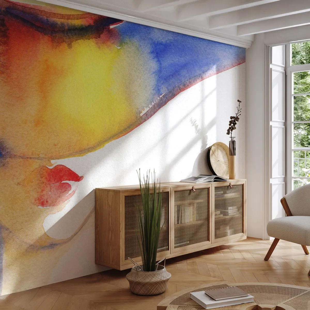 Fotobehang Premium Sand - Portret van een dame - Abstractie, Vrouw, Hoed - 400x280 cm