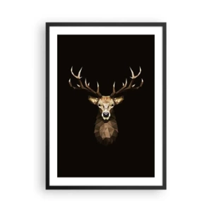 Poster in een zwarte lijst - Geometrisch beeld van een hert op een zwarte achtergrond - 50x70cm - Kubistische herten - Moderne wanddecoratie voor woonkamer en slaapkamer ARTTOR