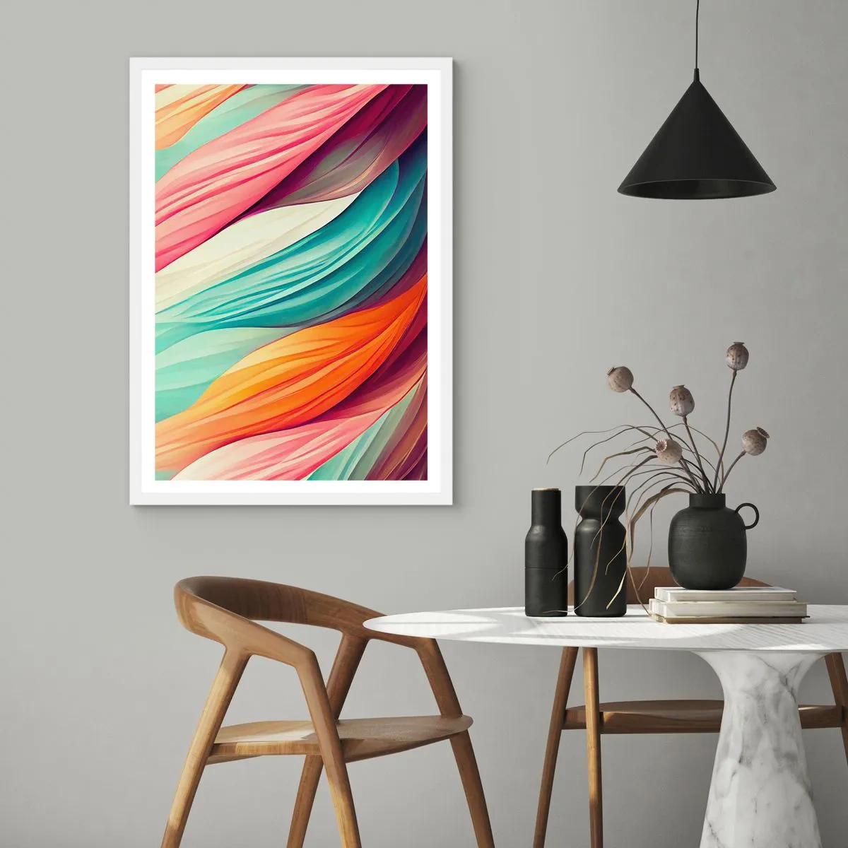 Poster in een witte lijst - Regenboog geweven - 70x100 cm