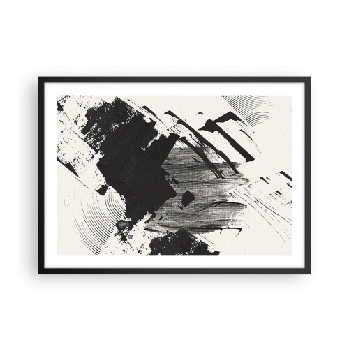 Poster in een zwarte lijst - Abstractie – expressie van zwart - 70x50 cm