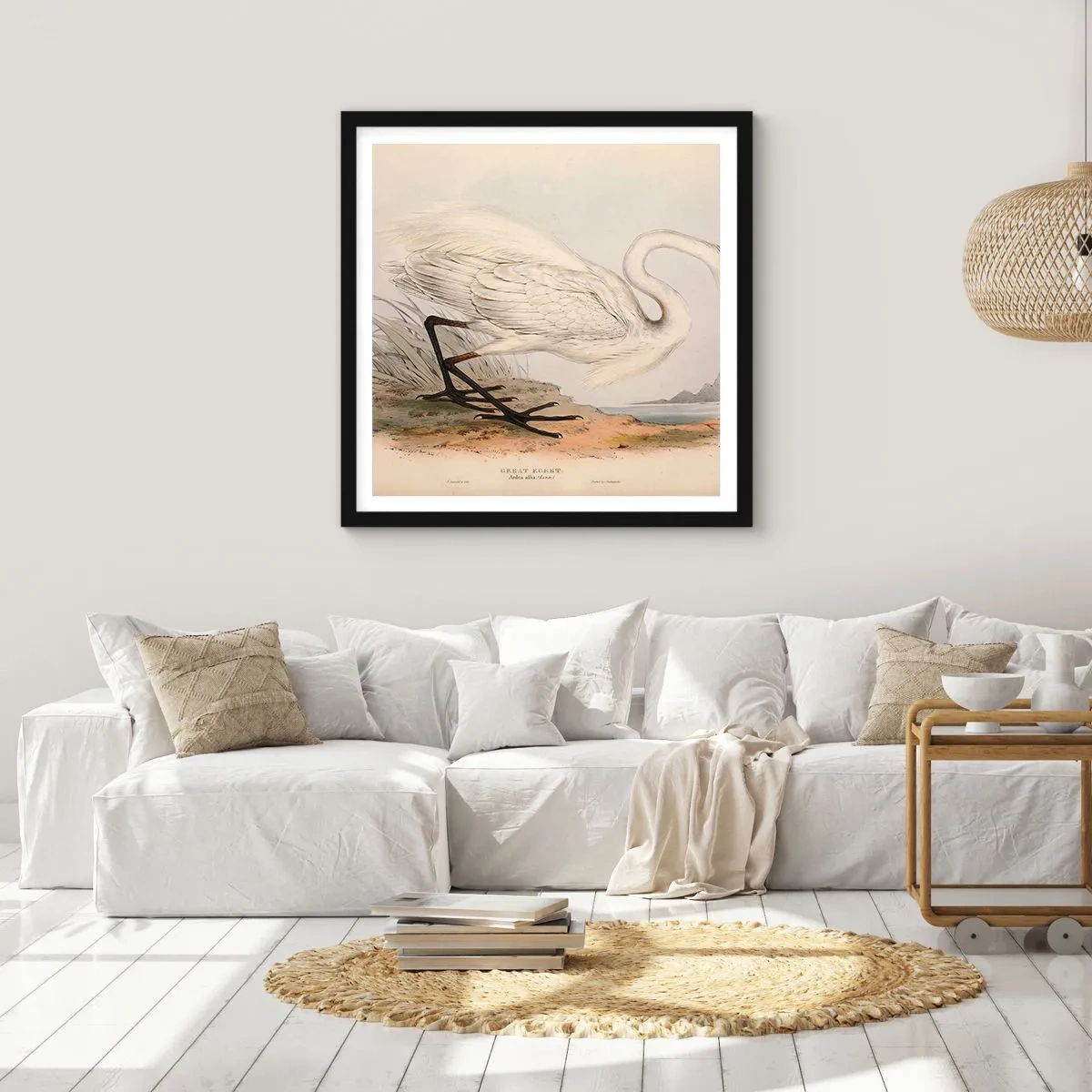Poster in een zwarte lijst - Dame op de biezen - 30x30 cm