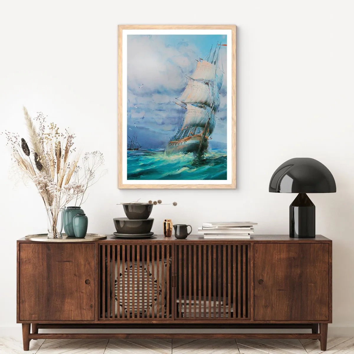 Een poster in een licht eiken lijst - Goede wind - 50x70 cm