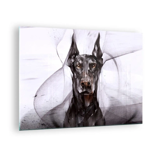 Schilderen op glas - Portret van een zwarte hond in een abstracte stijl op een lichte achtergrond - 70x50cm - Hooggeboren - Moderne wanddecoratie voor woonkamer en slaapkamer ARTTOR