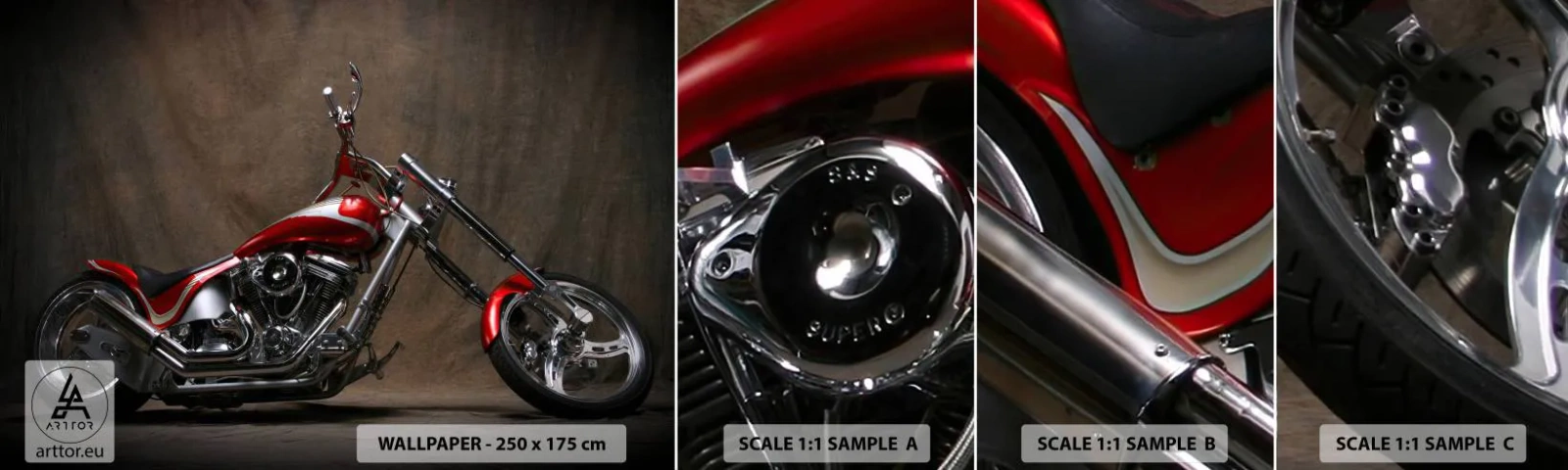 Fotobehang Staaltje Standard Eco - Rode en zilveren schoonheid - Motor, Bijl, Automobiel - 100x30 cm