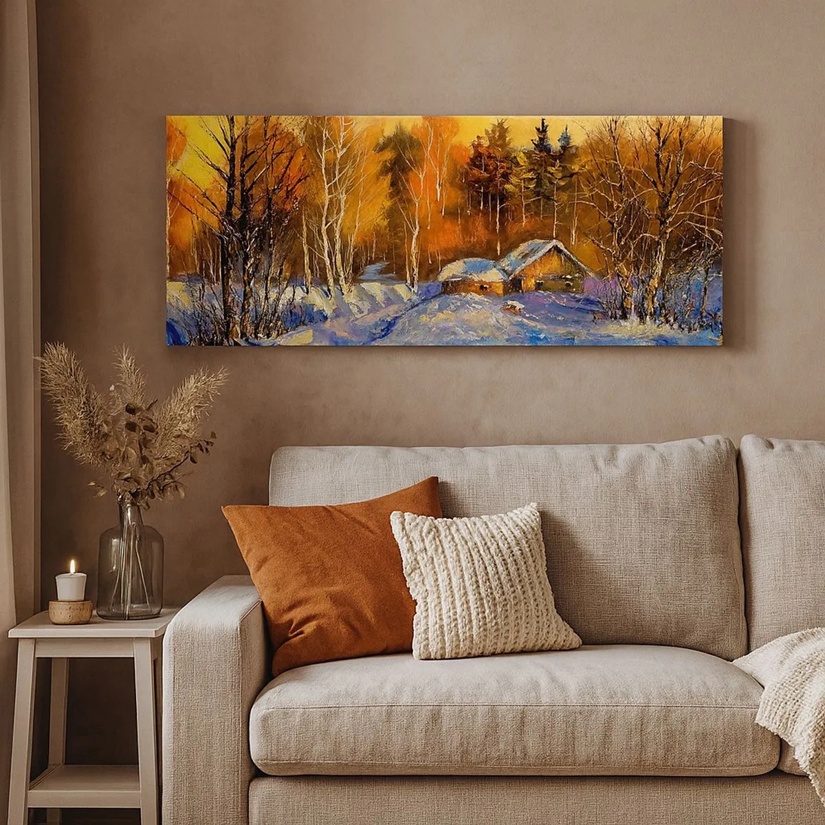 Schilderen op canvas - Winter impressie in de zon - 100x40 cm