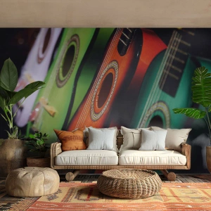 Fotobehang Standard Eco - De gitaar heeft vele kleuren - Muziek, Gitaar, Een muziekinstrument - 250x175 cm