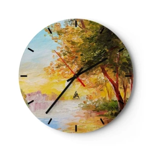 Wandklok - Klok - Herfstbomen aan de rivier in het warme zonlicht - 30x30cm - Et in Arcadia ego - Moderne wanddecoratie voor woonkamer, keuken en slaapkamer ARTTOR