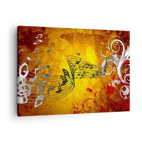 Schilderen op canvas - Abstracte muzieknoten op een kleurrijke achtergrond met ornamenten - 70x50cm - Laat de muziek stromen - Moderne wanddecoratie voor woonkamer en slaapkamer ARTTOR