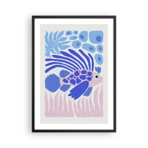 Poster in een zwarte lijst - Gestileerde exotische vissen in een onderwateromgeving - 50x70cm - In je element - Moderne wanddecoratie voor woonkamer en slaapkamer ARTTOR