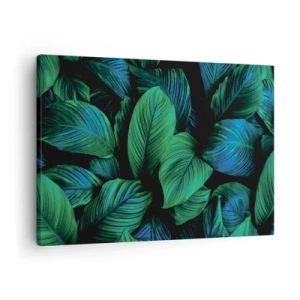 Schilderen op canvas - Groene bladeren in minimalistische stijl - 70x50cm - In de groene menigte - Moderne wanddecoratie voor woonkamer en slaapkamer ARTTOR