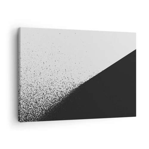 Schilderen op canvas - Minimalistische abstractie in zwart-wit met verspreide stippen - 70x50cm - Steeds sneller, meer en meer - Moderne wanddecoratie voor woonkamer en slaapkamer ARTTOR