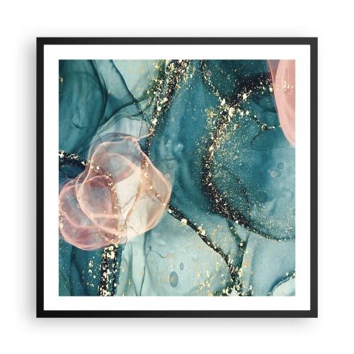 Poster in een zwarte lijst - Zijdeblauw, tule roze - 60x60 cm