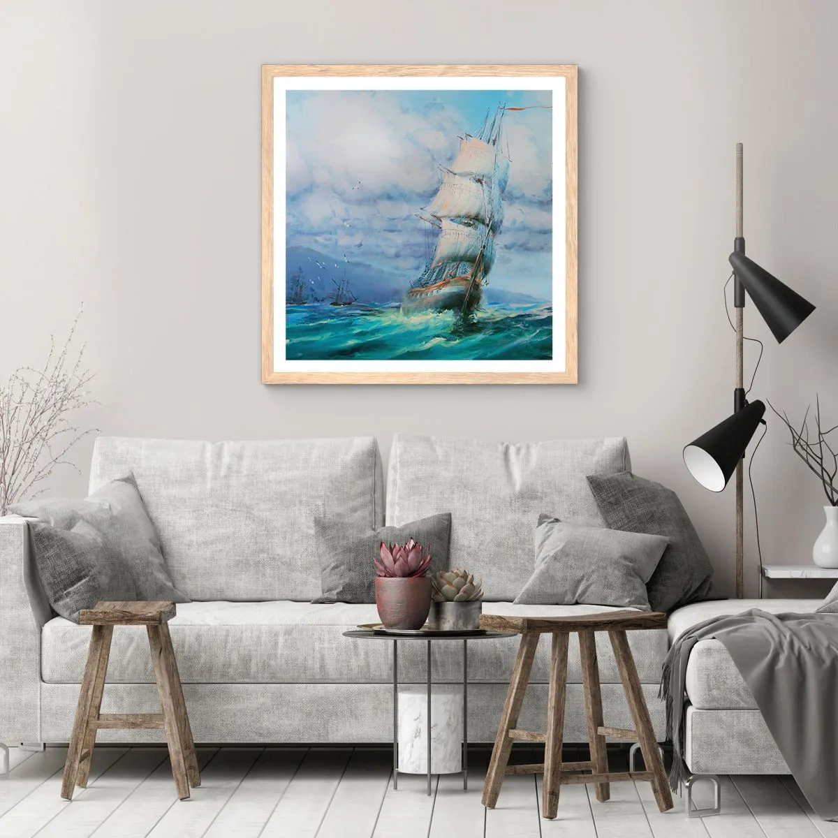 Een poster in een licht eiken lijst - Goede wind - 50x50 cm