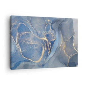 Schilderen op canvas - Abstracte blauwe patronen met gouden accenten - 70x50cm - Goudstof - Moderne wanddecoratie voor woonkamer en slaapkamer ARTTOR