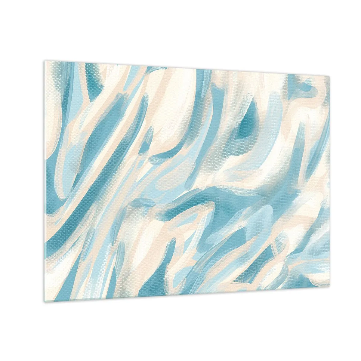Schilderen op glas - Abstracte penseelstreken in de kleuren blauw en crème. - 70x50cm - Lente briesjes - Moderne wanddecoratie voor woonkamer en slaapkamer ARTTOR