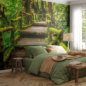 Fotobehang Premium Canvas - Door de gang van groen - Natuur, Landschap, Woud - 500x350 cm