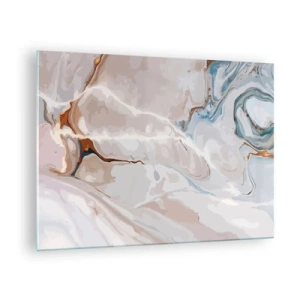 Schilderen op glas - Artistiek patroon in neutrale tinten met accenten van blauw - 70x50cm - Blauw kronkelt onder het wit - Moderne wanddecoratie voor woonkamer en slaapkamer ARTTOR