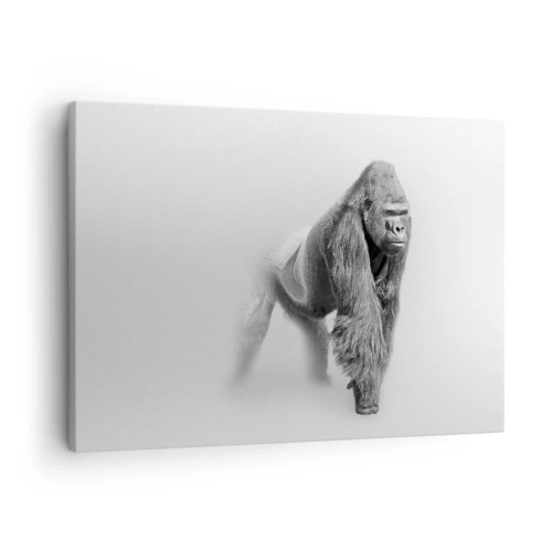 Schilderen op canvas - Gorilla in monochrome tinten op een witte achtergrond - 70x50cm - Vertrouwen in zijn kracht - Moderne wanddecoratie voor woonkamer en slaapkamer ARTTOR