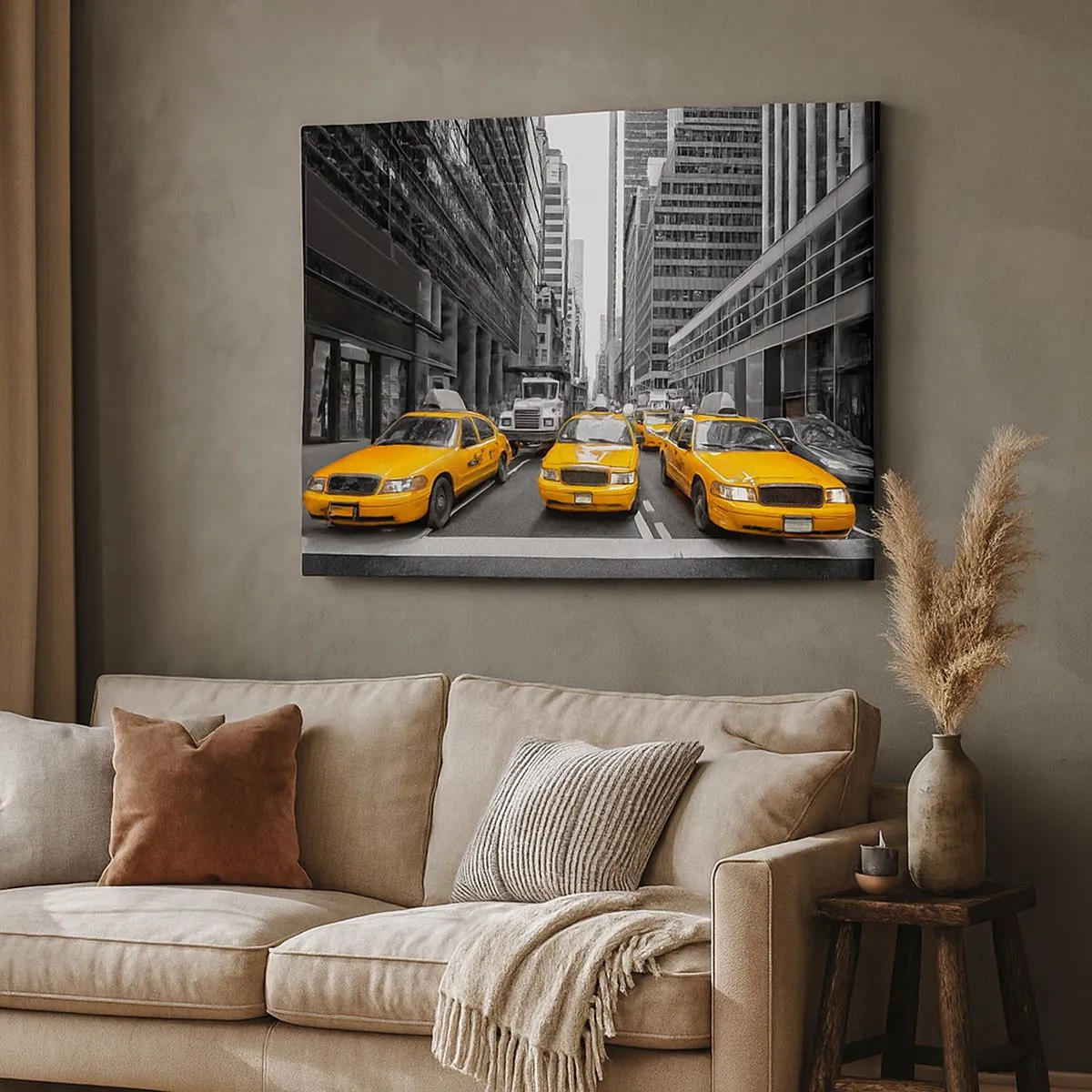 Schilderen op canvas - Gele taxi's op de straten van New York - 70x50cm - Wij geven de stad de kleuren - Moderne wanddecoratie voor woonkamer en slaapkamer ARTTOR