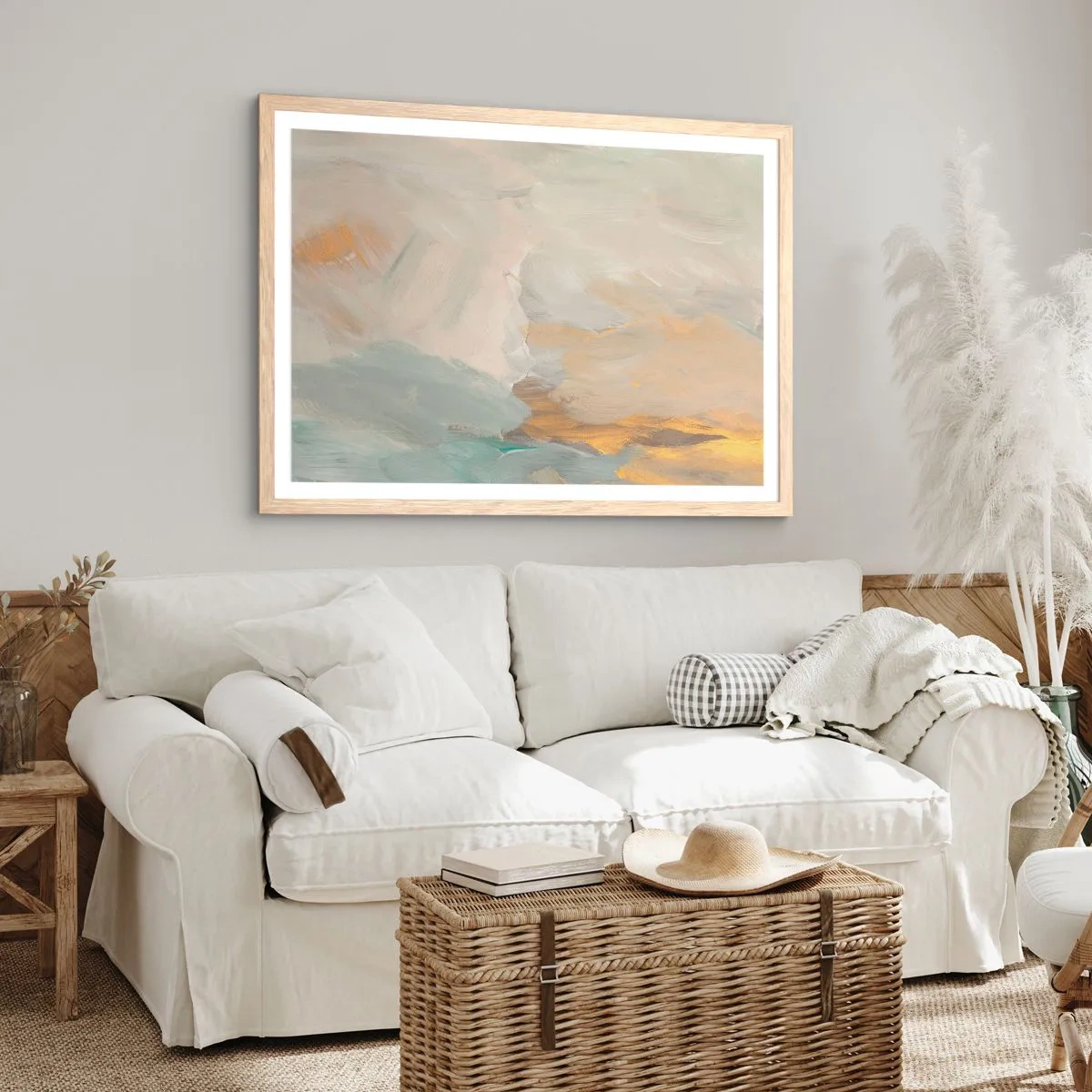 Een poster in een licht eiken lijst - Abstractie – het land van zachtheid - 70x50 cm