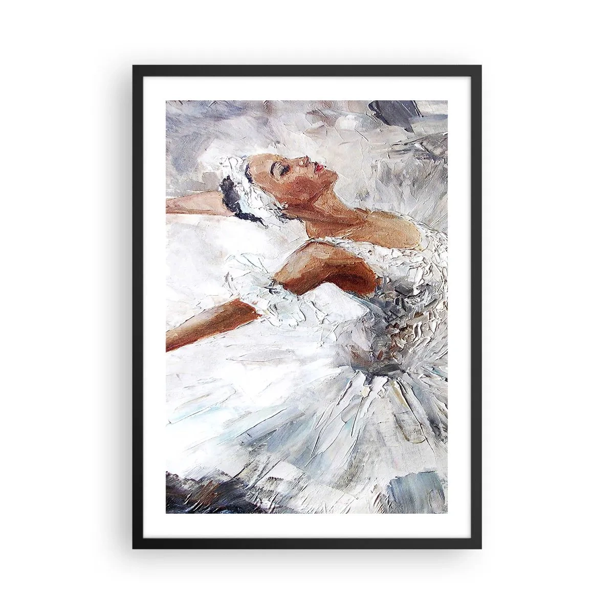 Poster in een zwarte lijst - Een ballerina in een witte, schilderachtige outfit - 50x70cm - Delicaat en licht als tule - Moderne wanddecoratie voor woonkamer en slaapkamer ARTTOR