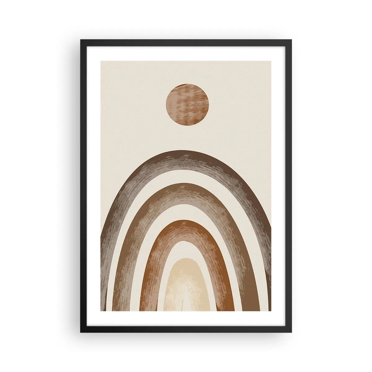 Poster in een zwarte lijst - Abstract motief van bogen en zon in aardse tinten - 50x70cm - In een sterrenstelsel ver, ver weg - Moderne wanddecoratie voor woonkamer en slaapkamer ARTTOR