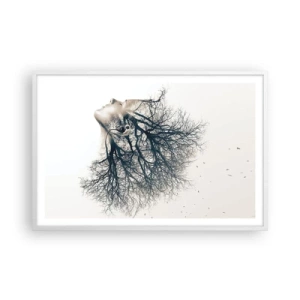 Poster in een witte lijst - Luisteren naar het gefluister van bomen - 91x61 cm