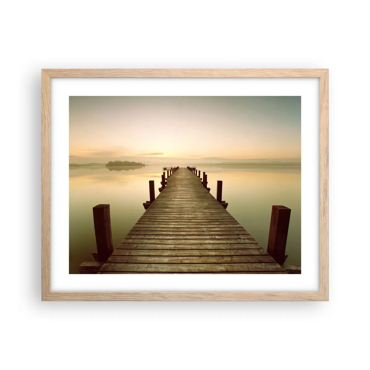 Een poster in een licht eiken lijst - Aanbreken van de dag, licht - 50x40 cm