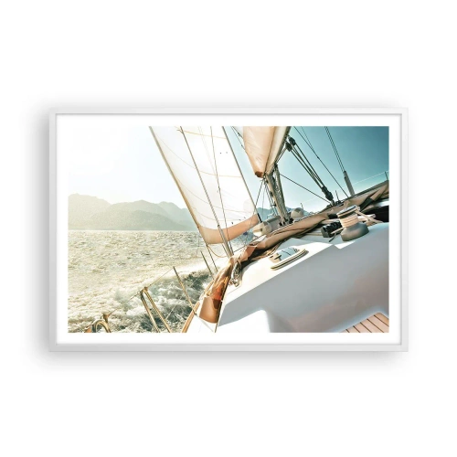Poster in een witte lijst - Onder vol zeil - 91x61 cm