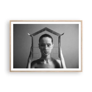 Een poster in een licht eiken lijst - Een ietwat surrealistisch portret - 100x70 cm
