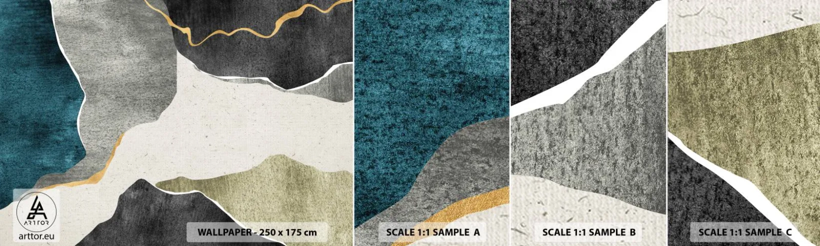 Fotobehang Monster Zelfklevend Deluxe Sticker - Mozaïekcompositie met gouddraad - Abstractionisme, Art-deco, Deel - 100x30 cm