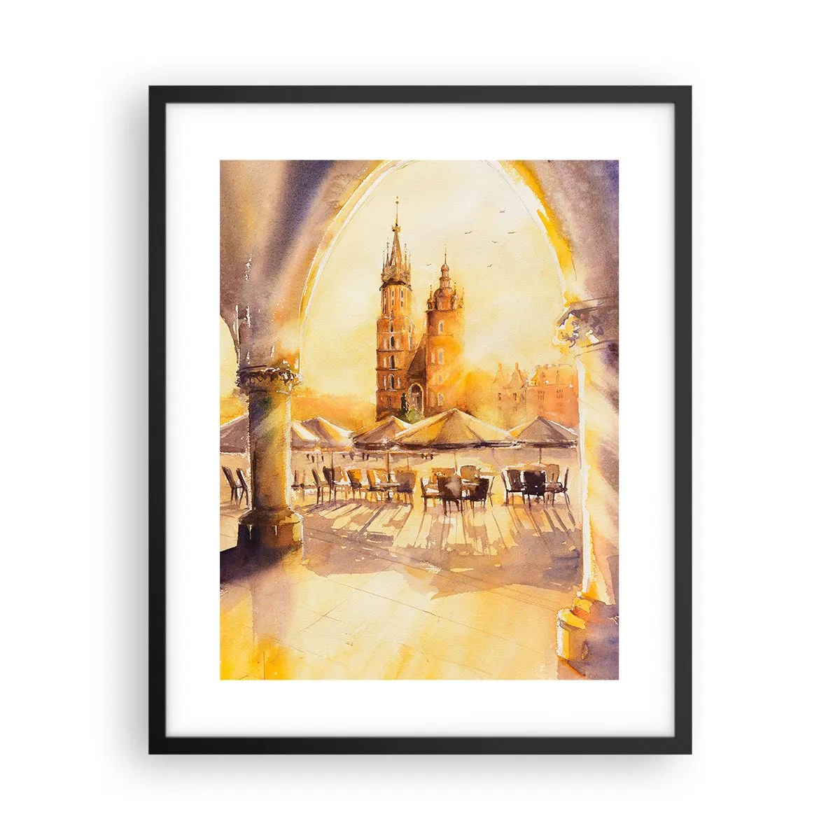 Poster in een zwarte lijst - Zonsopgang boven het marktplein van Krakau - 40x50 cm