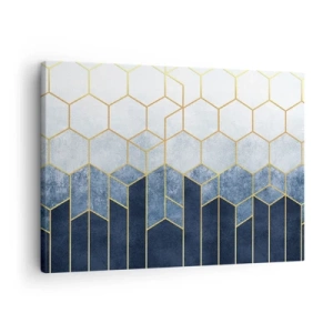 Schilderen op canvas - Geometrisch patroon in tinten goud en marineblauw - 70x50cm - Compositie in een gesyncopeerd ritme - Moderne wanddecoratie voor woonkamer en slaapkamer ARTTOR