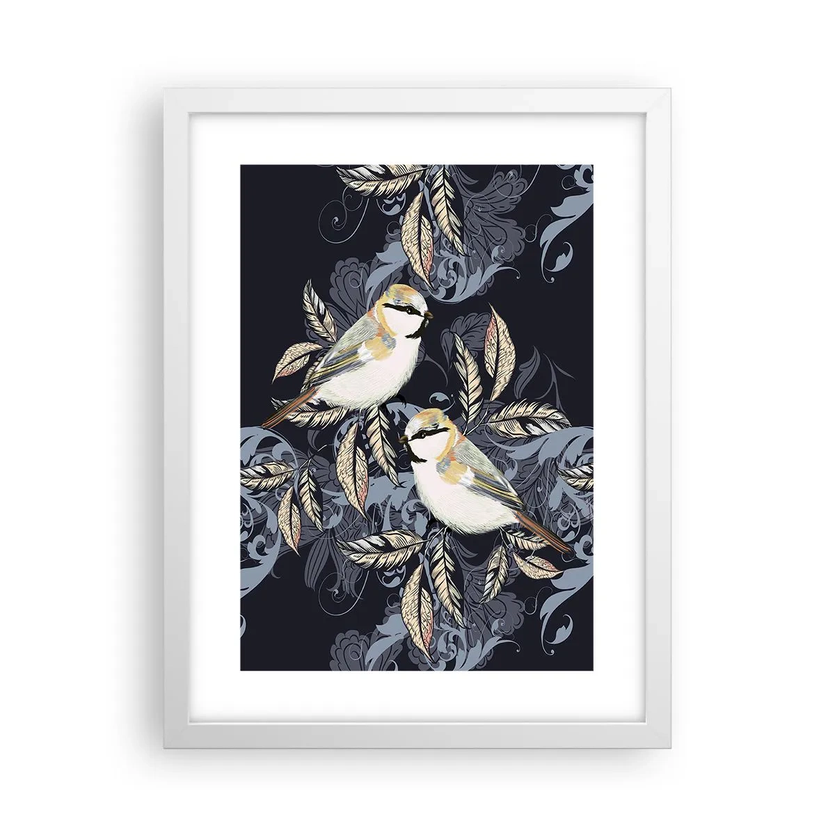 Poster in een witte lijst - Geel-blauwe triller - 30x40 cm