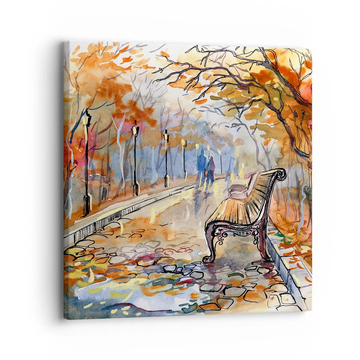 Schilderen op canvas - Samen wandelen in de herfst - 30x30 cm