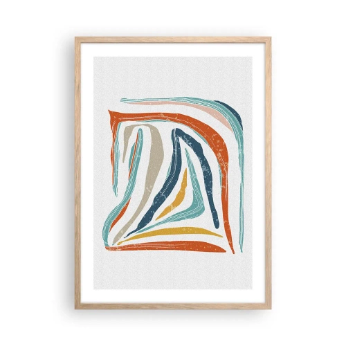 Een poster in een licht eiken lijst - Abstractie met een vriendelijke glimlach - 50x70 cm