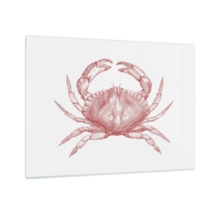 Schilderen op glas - Schets van een rode krab op een lichte achtergrond in retrostijl - 70x50cm - Krab der krabben - Moderne wanddecoratie voor woonkamer en slaapkamer ARTTOR