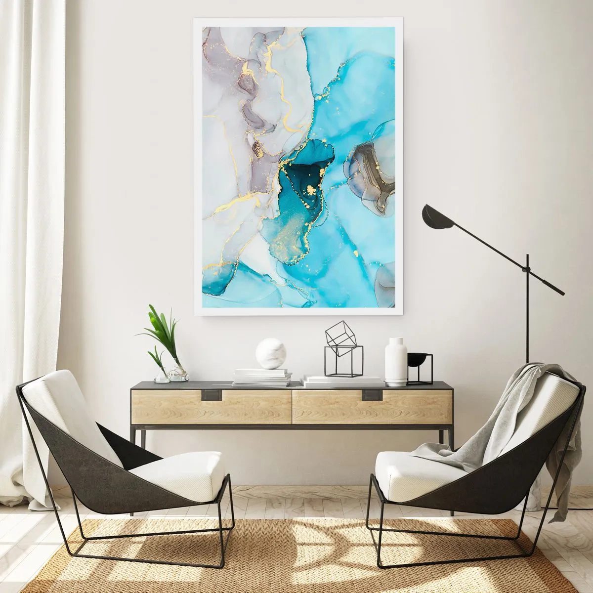 Poster - Een studie van de ontmoeting van grijs en turkoois - 70x100 cm