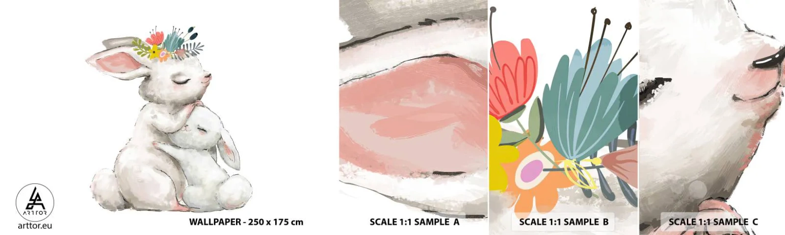 Fotobehang Staaltje Standard Eco - Het is het beste met mama - Voor kinderen, Konijn, Moeder Met Kind - 100x30 cm