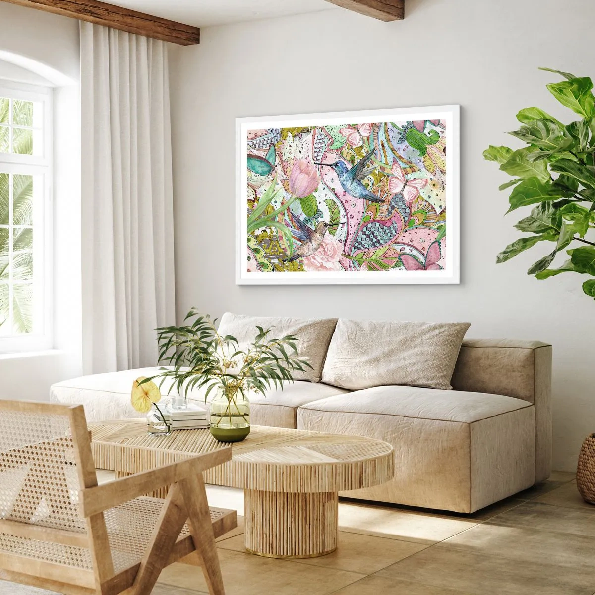 Poster in een witte lijst - Verstrikt in wijnstokken - 70x50 cm