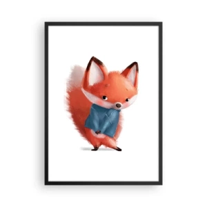 Poster in een zwarte lijst - Een charmante rode vos in een blauwe trui - 50x70cm - Past het bij me? - Moderne wanddecoratie voor woonkamer en slaapkamer ARTTOR