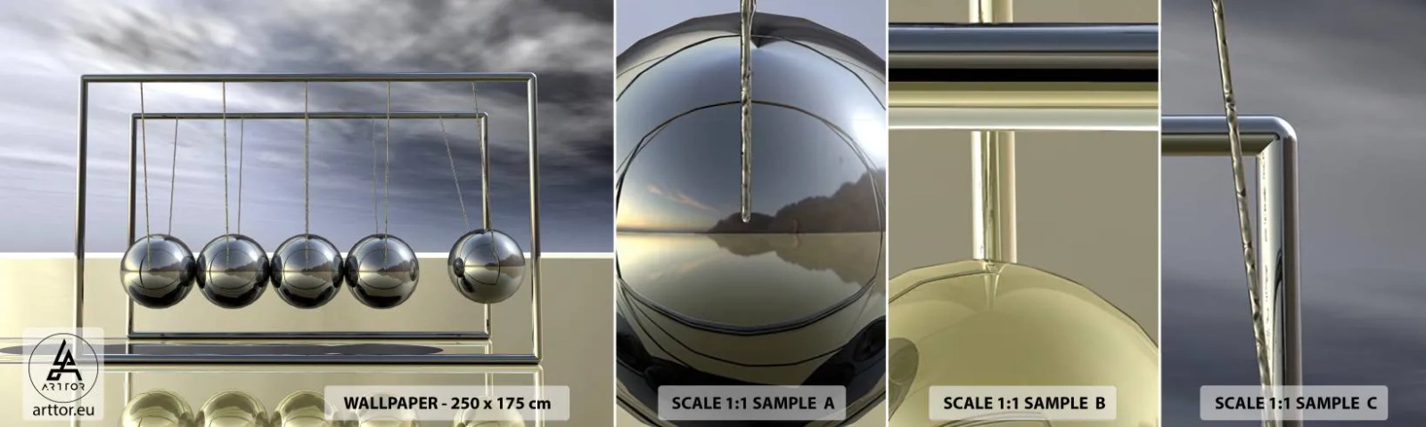 Fotobehang Monster Zelfklevend Deluxe Sticker - De energie van de wereld - De slinger van Newton, Natuurkunde, Abstractie - 100x30 cm