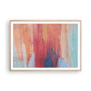 Een poster in een licht eiken lijst - Ren door de regenboog - 100x70 cm