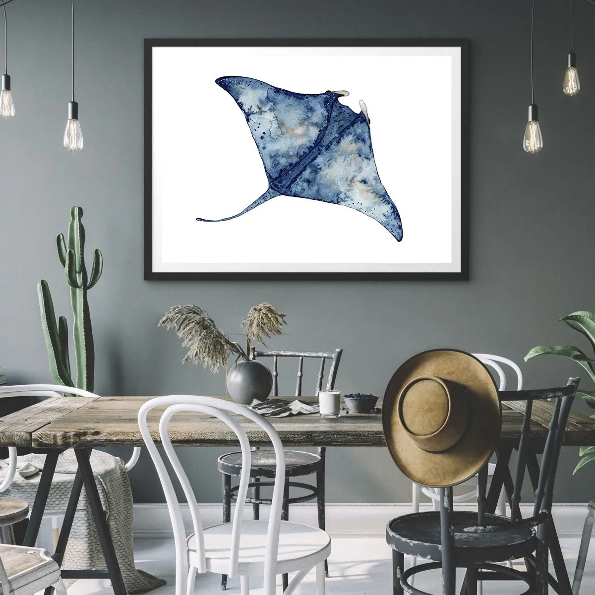 Poster in een zwarte lijst - Leven in blauw - 100x70 cm