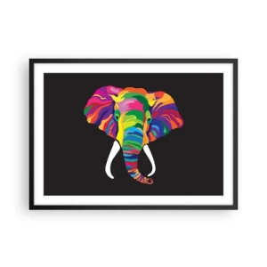 Poster in een zwarte lijst - De olifant die ervan hield om in de regenboog te baden - 70x50 cm