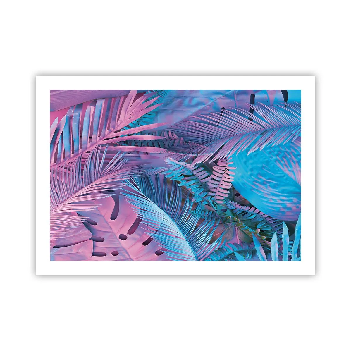 Poster - Tropen in roze en blauw - 70x50 cm