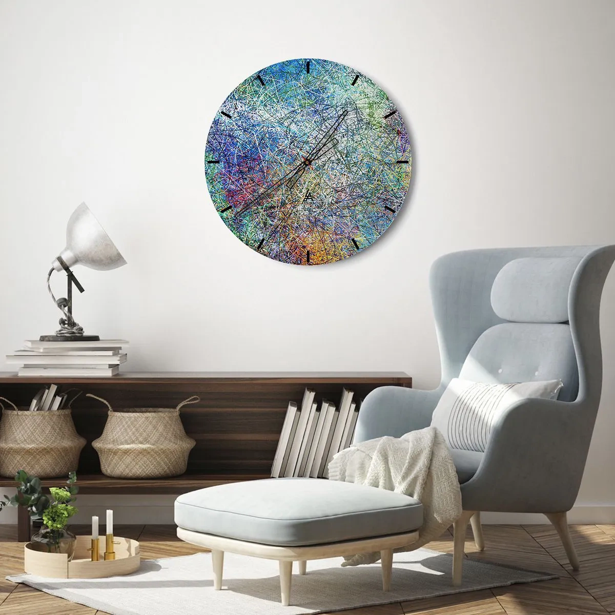Wandklok - Klok - Een abstract, kleurrijk motief met chaotische lijnen en vlekken. - 30x30cm - Het is niet zo eenvoudig - Moderne wanddecoratie voor woonkamer, keuken en slaapkamer ARTTOR